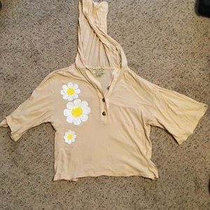 “Vintage” y2k Wildfox white label sequin daisy hooded knit top button front